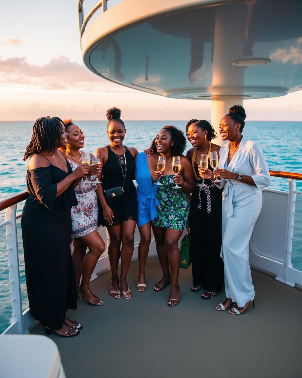 Friends toasting on deck